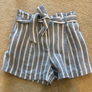 LOFT Blue and White Striped Tie-Waist Shorts